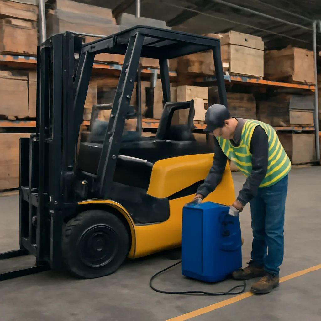 Equipment and operations related to Electric Forklift Charging Best Practices