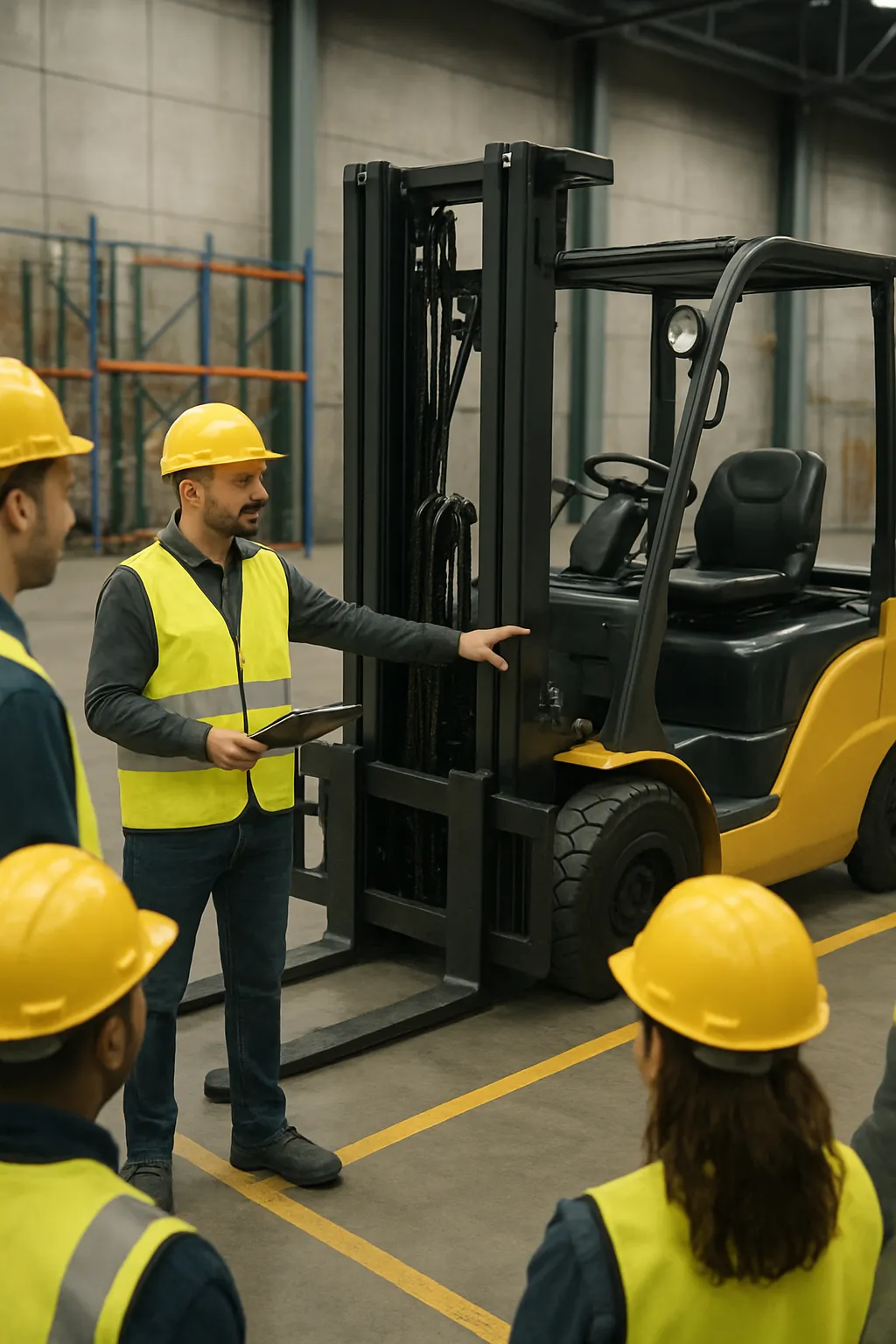 Forklift operators receiving standardized pre-shift inspection training