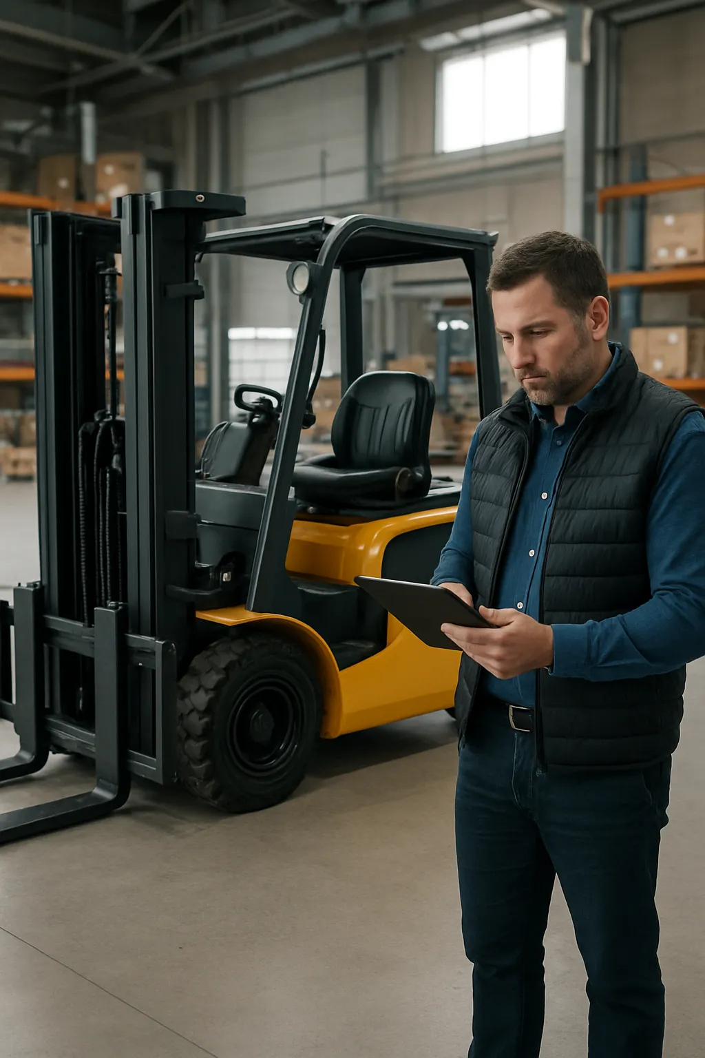 Forklift being evaluated for asset depreciation and resale value